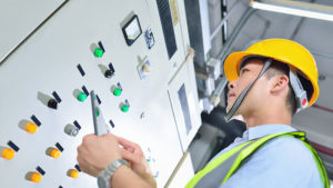 Maintenance worker with tablet